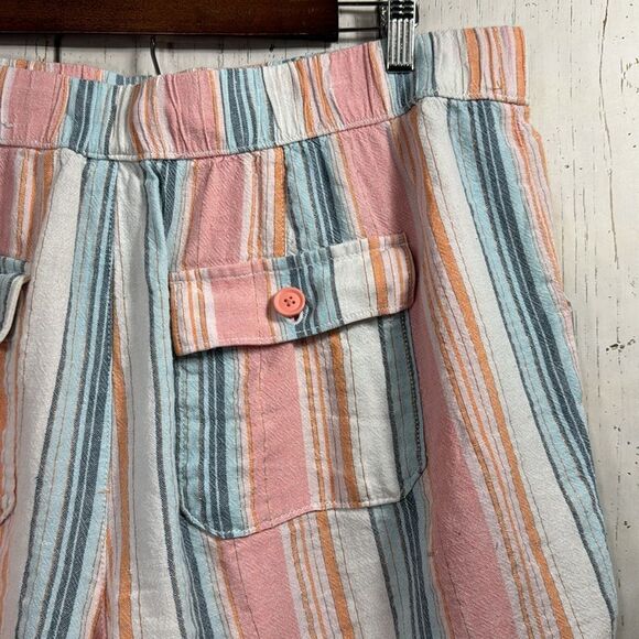 Lane Bryant Pink Blue Striped Linen Blend High Rise Drawstring Summer Shorts - Picture 12 of 13